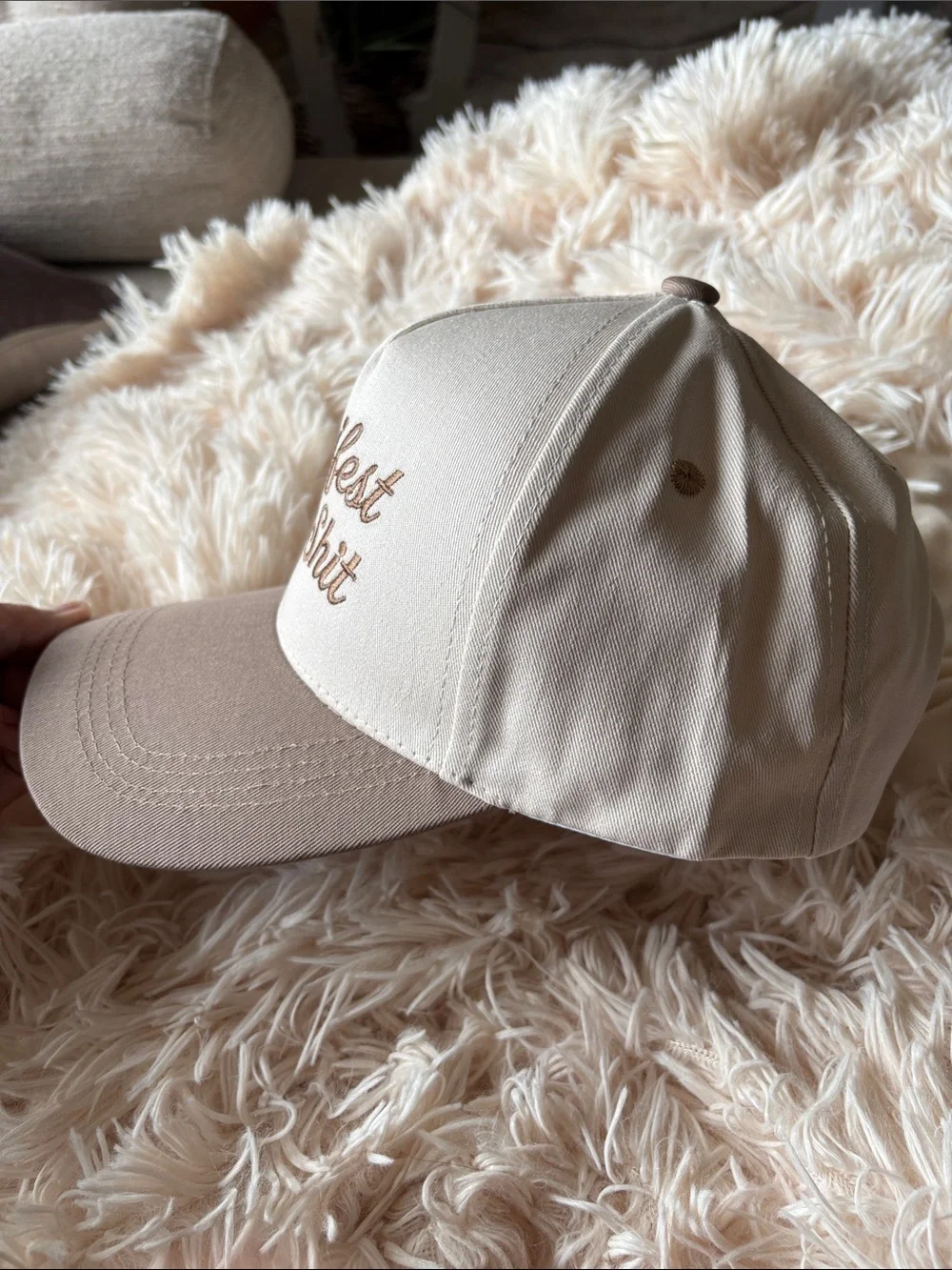 Manifest That Shit Embroidered Trucker Hat - Beige/Tan